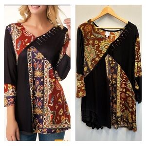 Parsley & Sage 3X Tunic Top Multicolor Patchwork